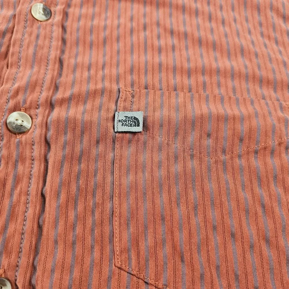 North Face Shirt Mens Large Burnt Orange Striped Long Sleeve Outdoor Hike Casual